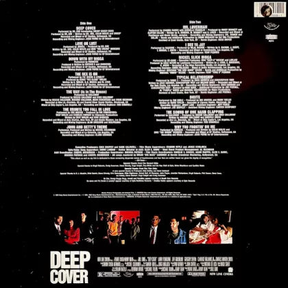 Back cover of a music album with tracklist and promotional images on a black background