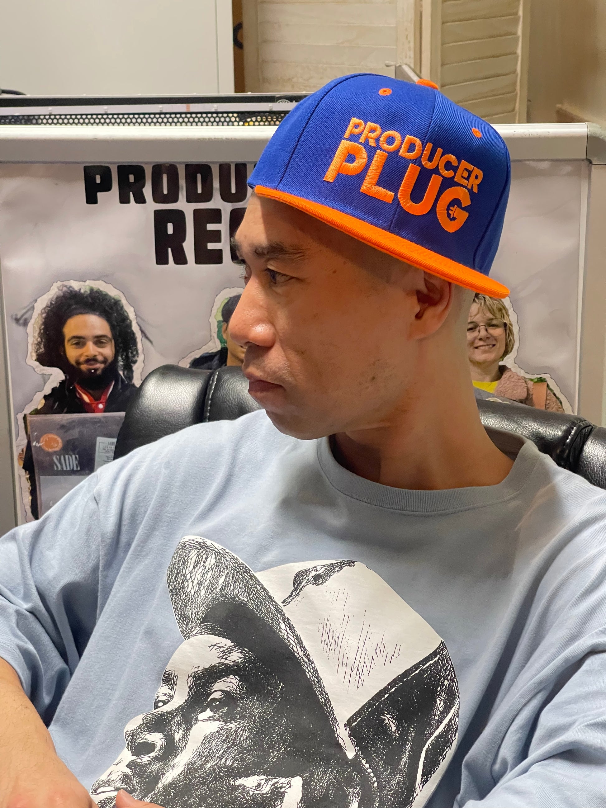 PRODUCER PLUG BLUE W ORANGE BRIM SNAPBACK (ORANGE TEXT)