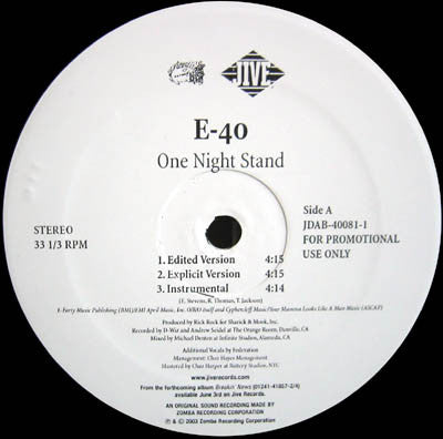 One Night Stand / Gasoline - E-40 | Vinyl Record