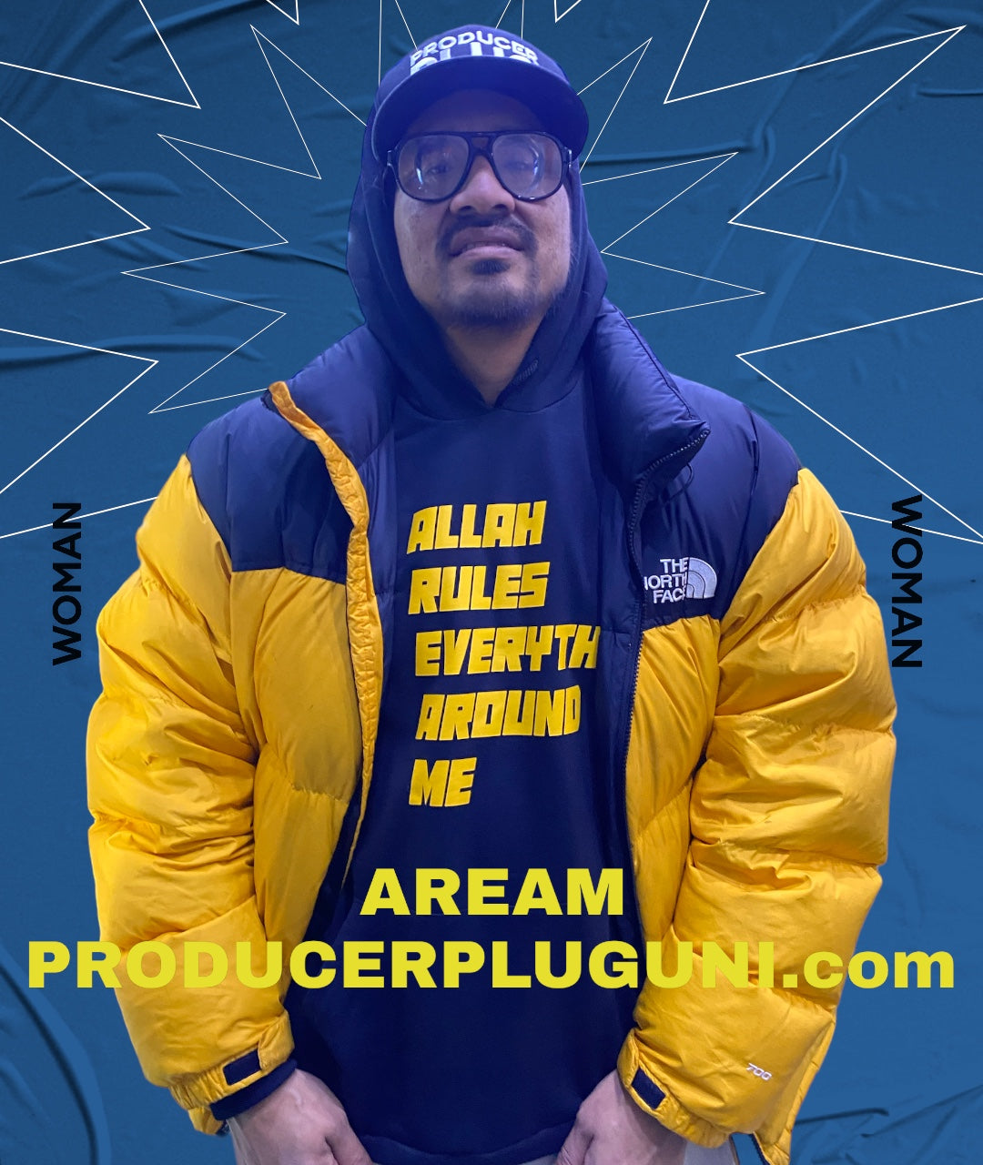 ALLAH RULES EVERYTHING AROUND ME BLACK HOODIE ( YELLOW LETTERS)