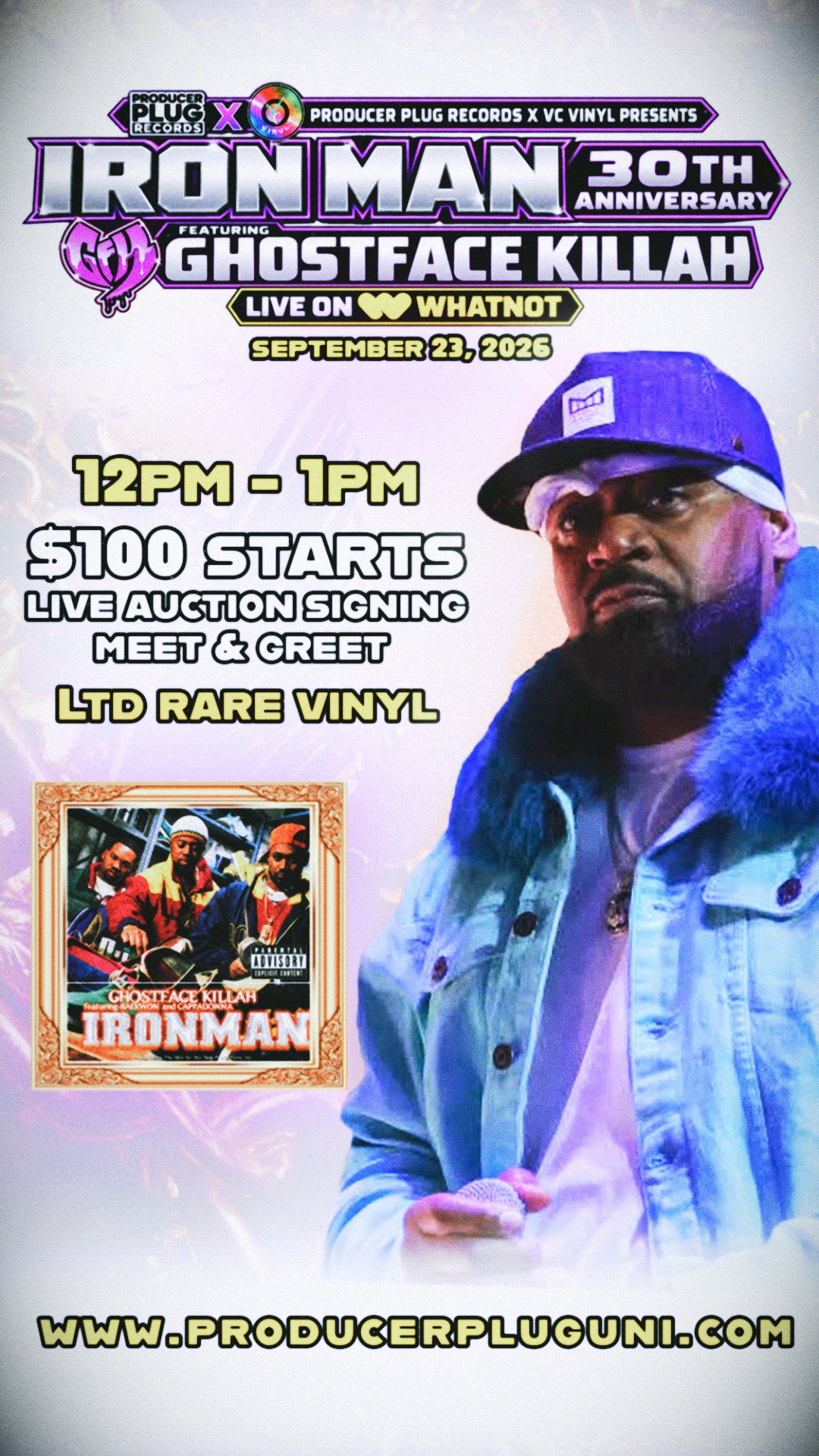 Ghostface Killah - Iron Man 30th Live VC Vinyl What NotAuction & Meet n Greet Sept 23th, 2026