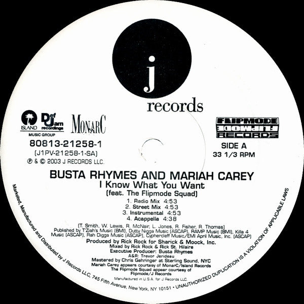 I Know What You Want - Busta Rhymes; Mariah Carey; Flipmode Squad | Vinyl Record