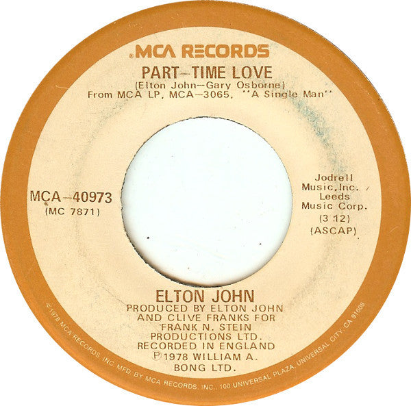 Part-Time Love / I Cry At Night - Elton John | Vinyl Record