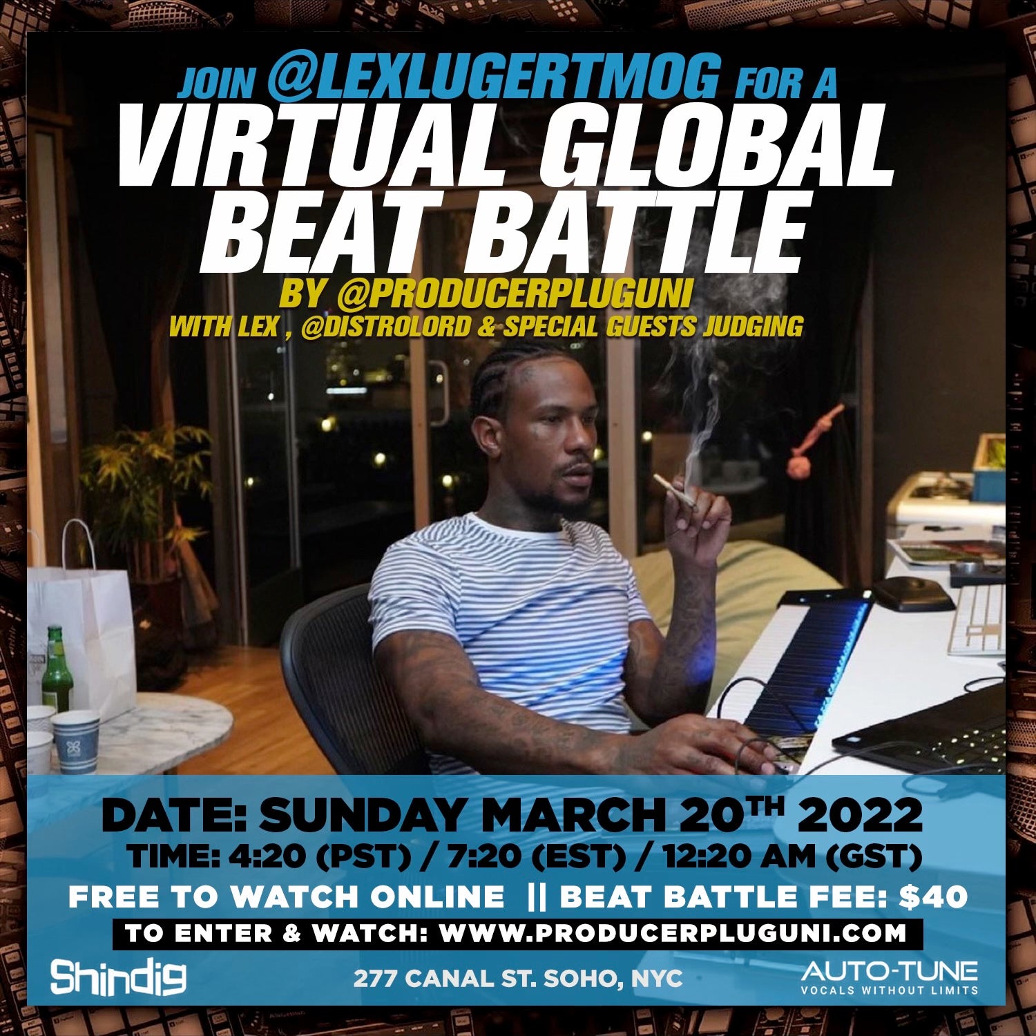 PRODUCERPLUG VIRTUAL BEAT BATTLE W LEX LUGER SUNDAY MARCH 20th, 2022