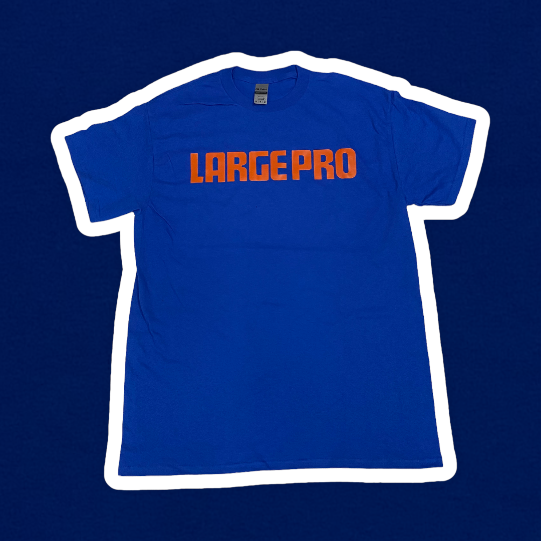 LARGE PRO + PRODUCERPLUG ROYAL T SHIRT (ORANGE TEXT)