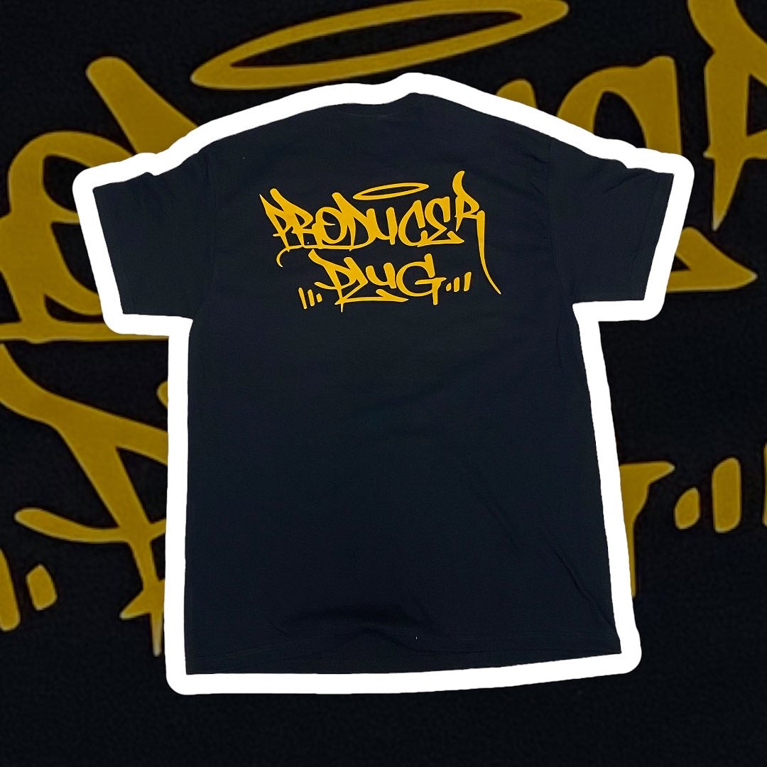 LARGE PRO + PRODUCERPLUG BLACK T SHIRT (YELLOW TEXT)
